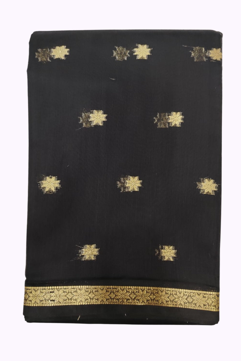 Classic Black Banarasi Silk Saree with Gold Zari Star Motifs