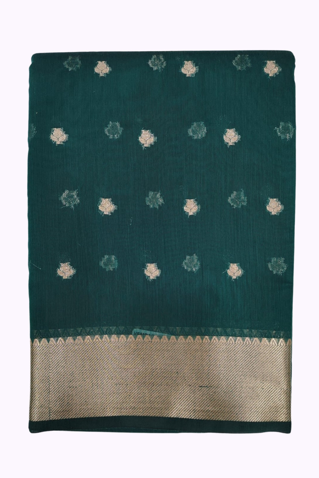 Emerald Green Banarasi Silk Saree with Gold Zari Floral Buttas & Elegant Woven Border