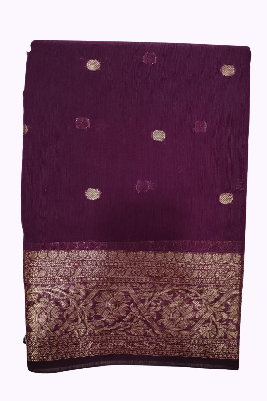 Royal Wine Purple Banarasi Silk Saree with Gold Zari Buttas & Grand Floral Border