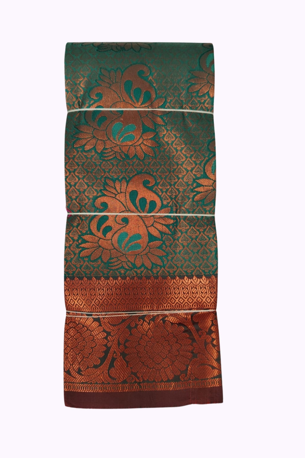 Emerald Green & Copper Zari Woven Silk Saree with Grand Floral Border