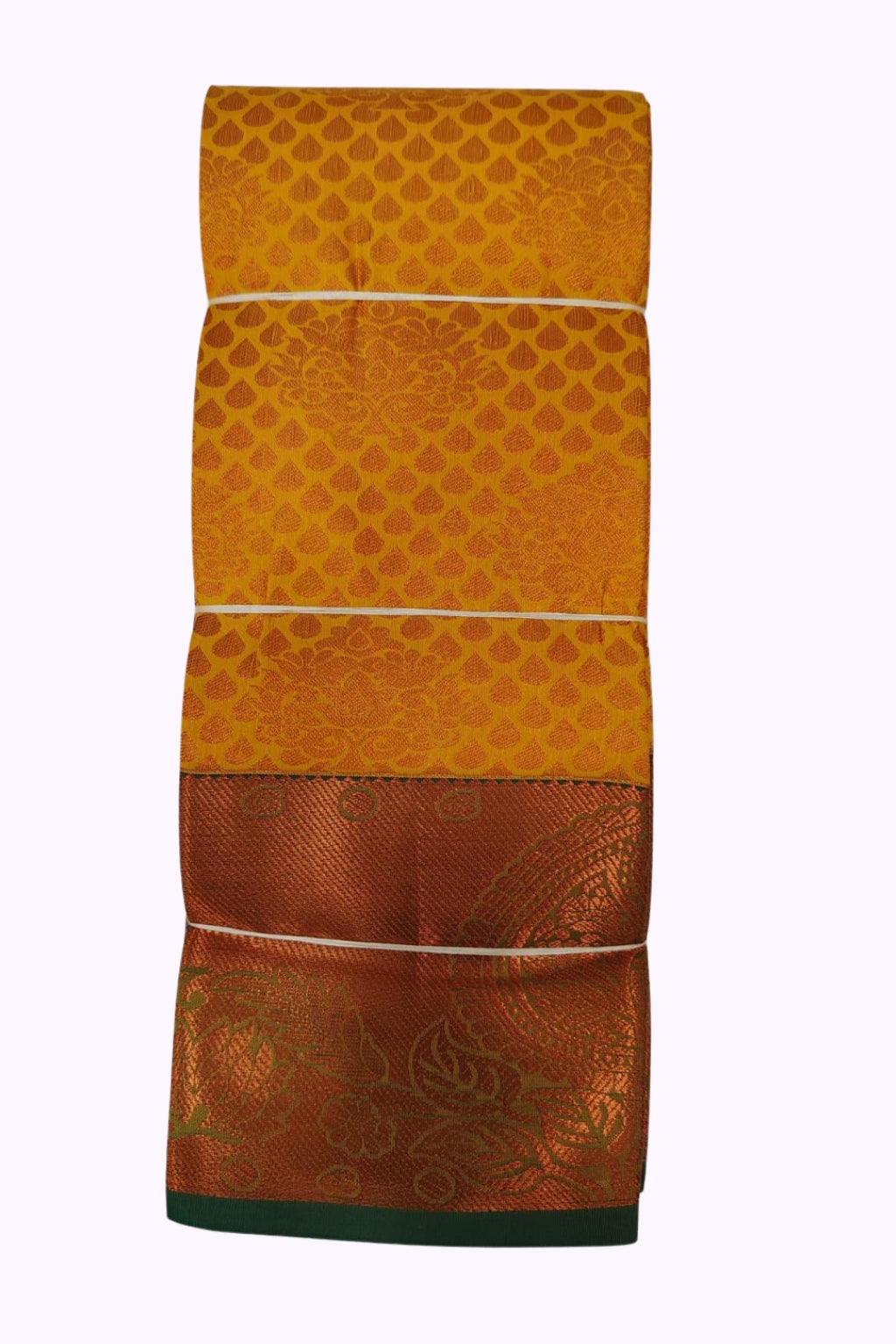 Sunflower Yellow Silk Saree with Rich Copper Zari Border