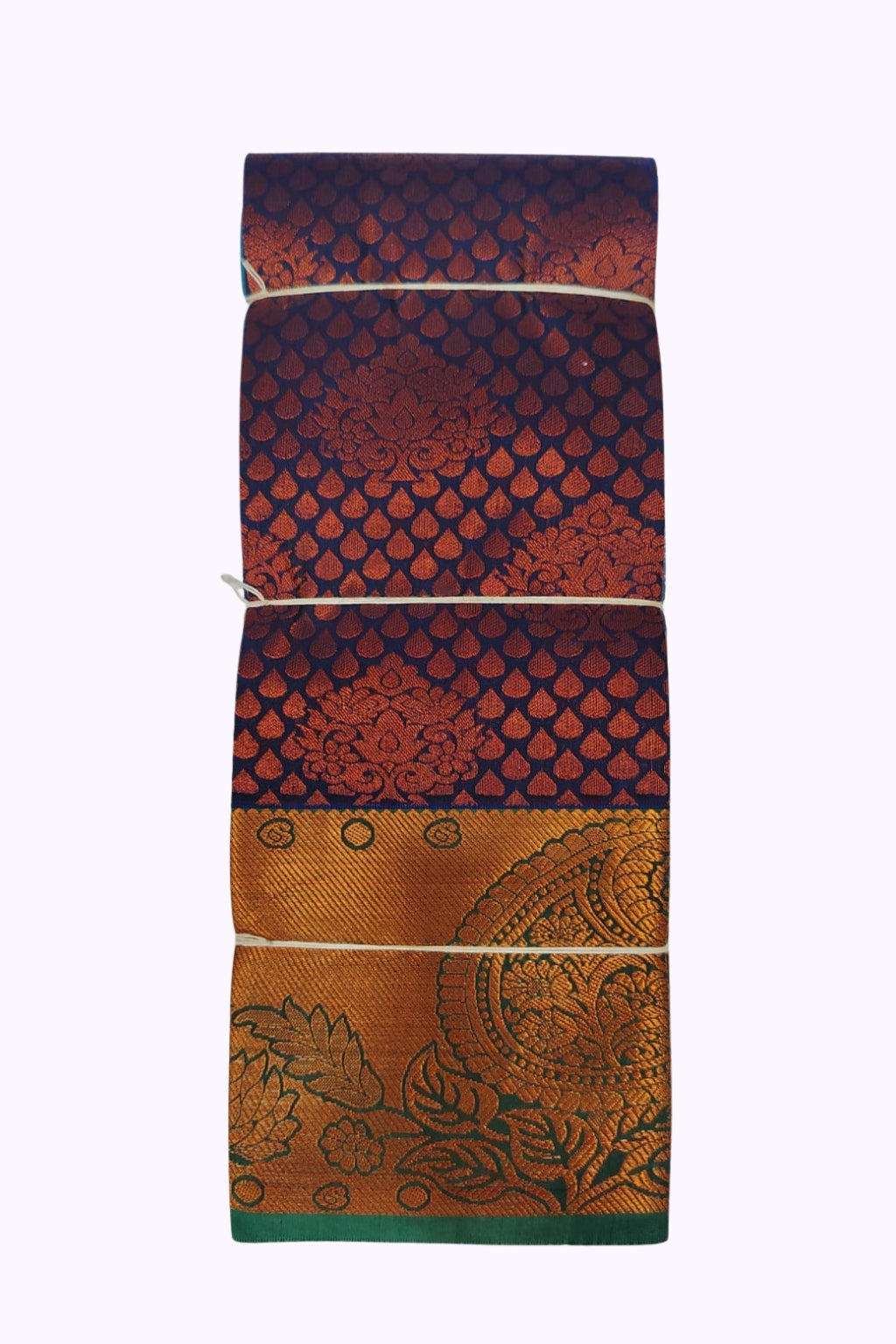 Royal Navy Blue Silk Saree with Copper Zari Butta & Grand Floral Border