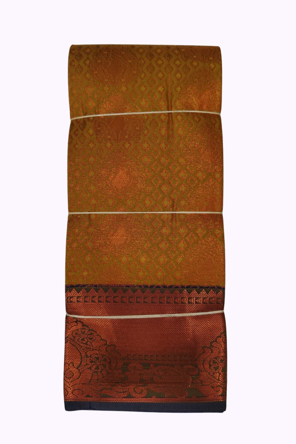 Royal Mustard Gold Silk Saree with Copper Zari Weave & Traditional Border