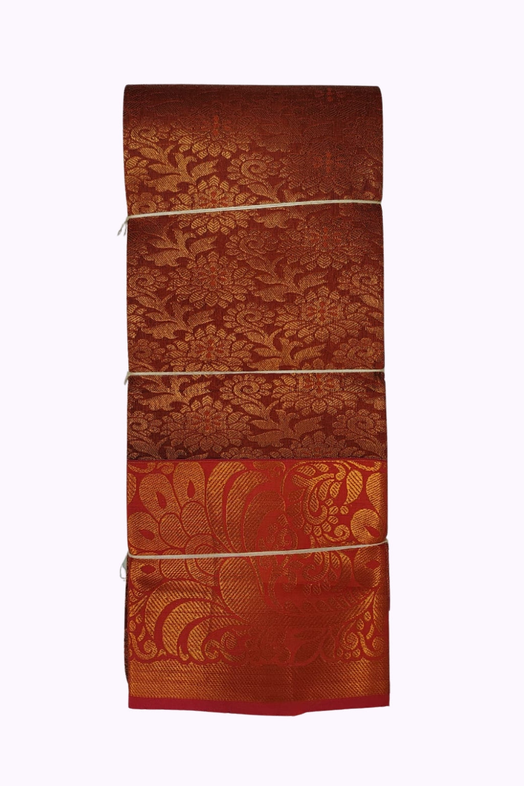 Royal Rust Brown Silk Saree with Grand Red & Gold Zari Floral Border