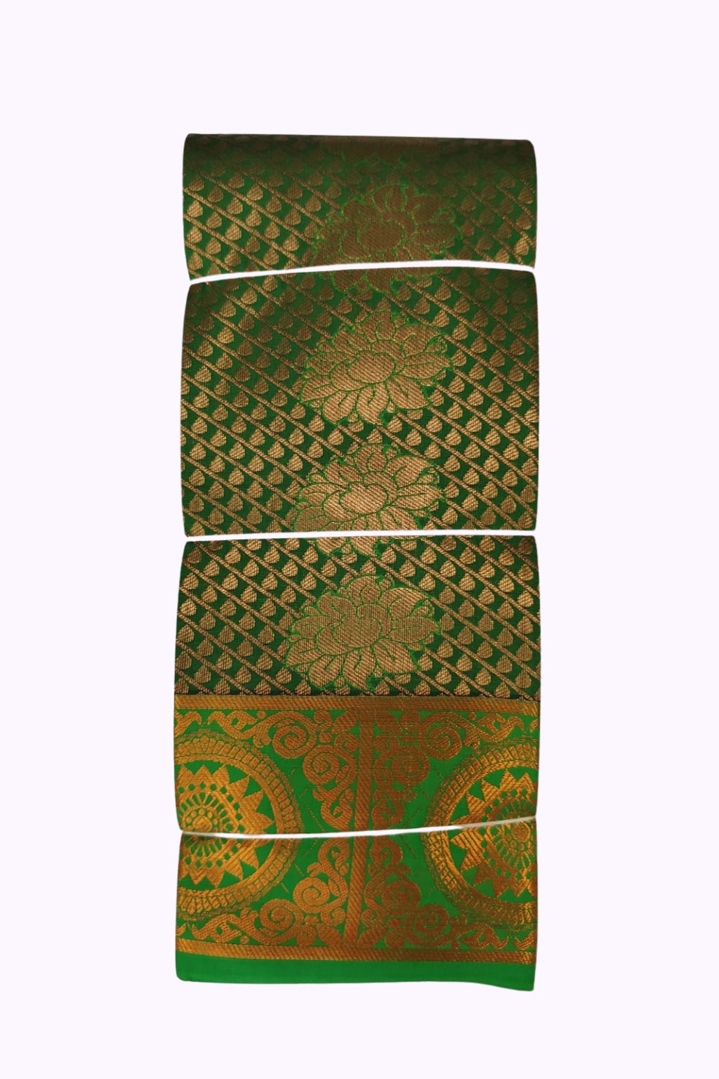 Royal Emerald Green Silk Saree with All-Over Gold Weaving & Grand Zari Border