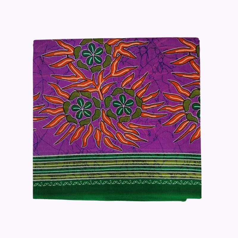 Vibrant Purple Floral Printed Cotton Saree with Green Contrast Border