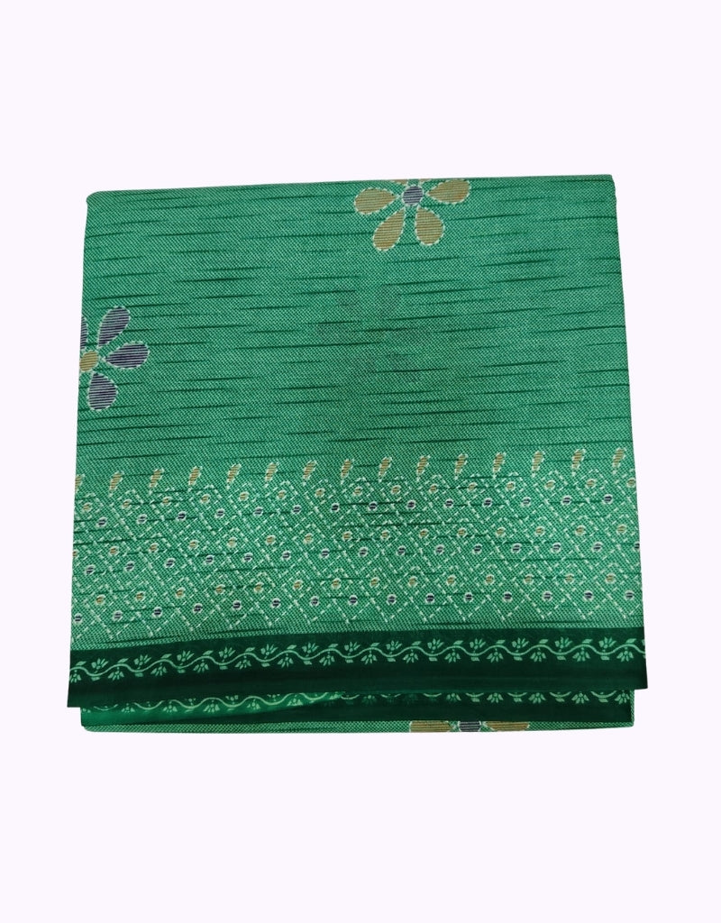 Elegant Mint Green Printed Cotton Saree with Dark Green Designer Border