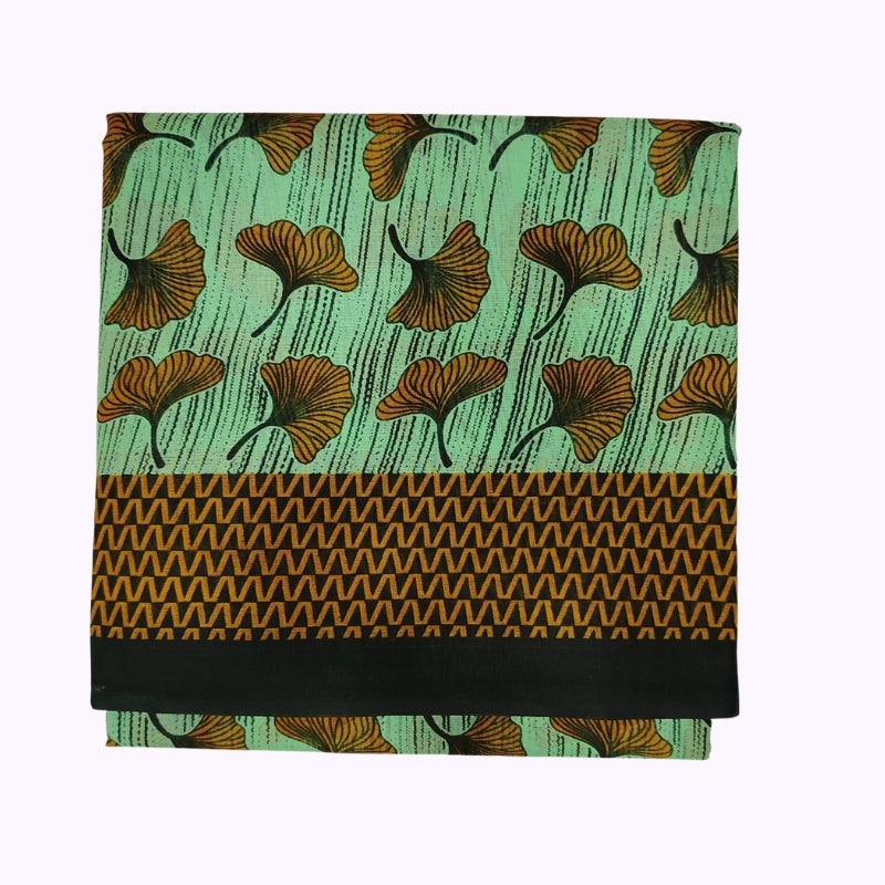 Mint Green Leaf Printed Cotton Saree with Mustard & Black Designer Border
