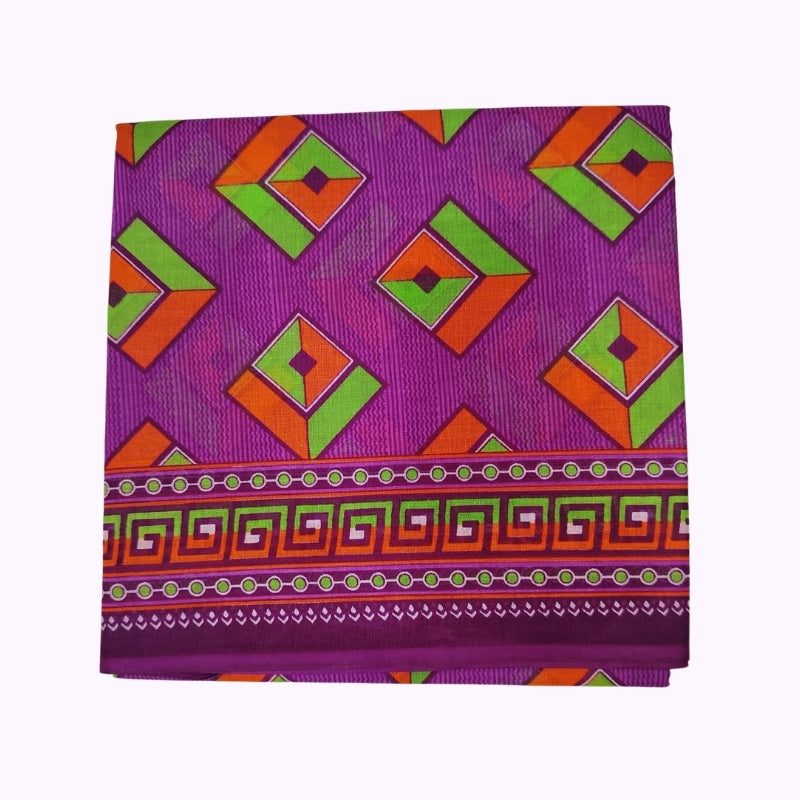Vibrant Purple Geometric Printed Cotton Saree with Multicolor Designer Border