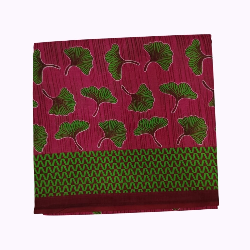 Rani Pink Leaf Printed Cotton Saree with Green Designer Border