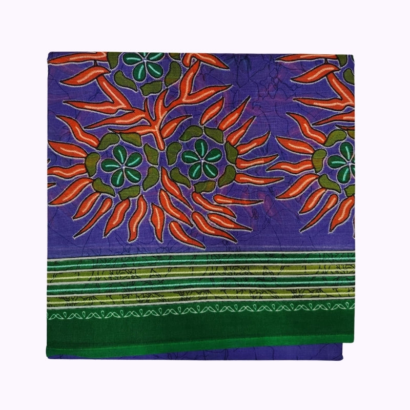 Royal Purple Floral Printed Cotton Saree with Green Contrast Border