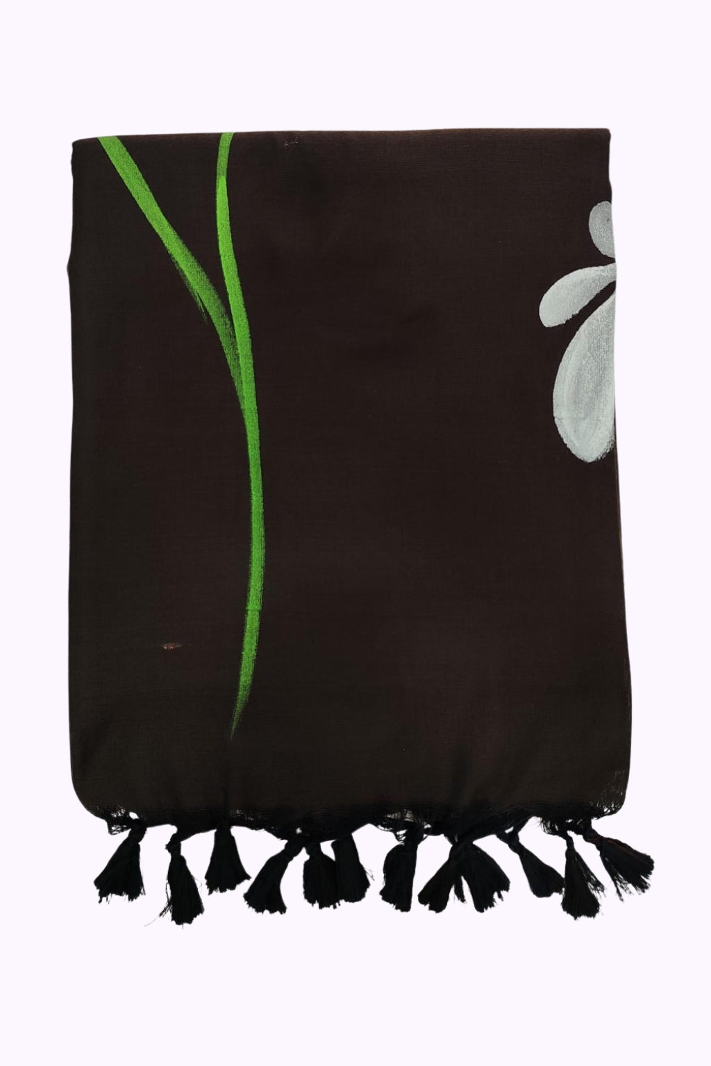 Women Chocolate Brown Minimal Floral Art Tassel Dupatta