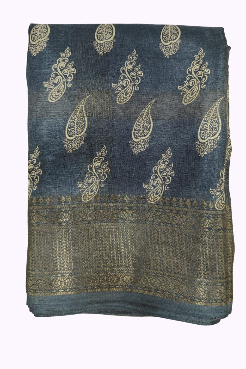 Elegant Steel Blue Fancy Paisley Design Saree with Blouse