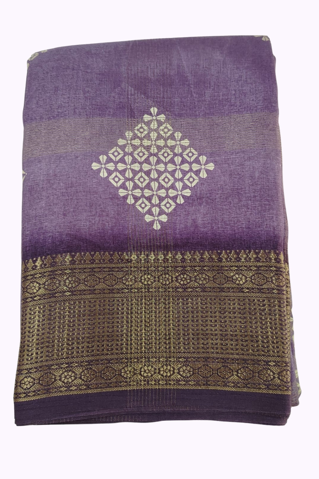 Royal Purple Fancy Saree with Golden Woven Border & Blouse