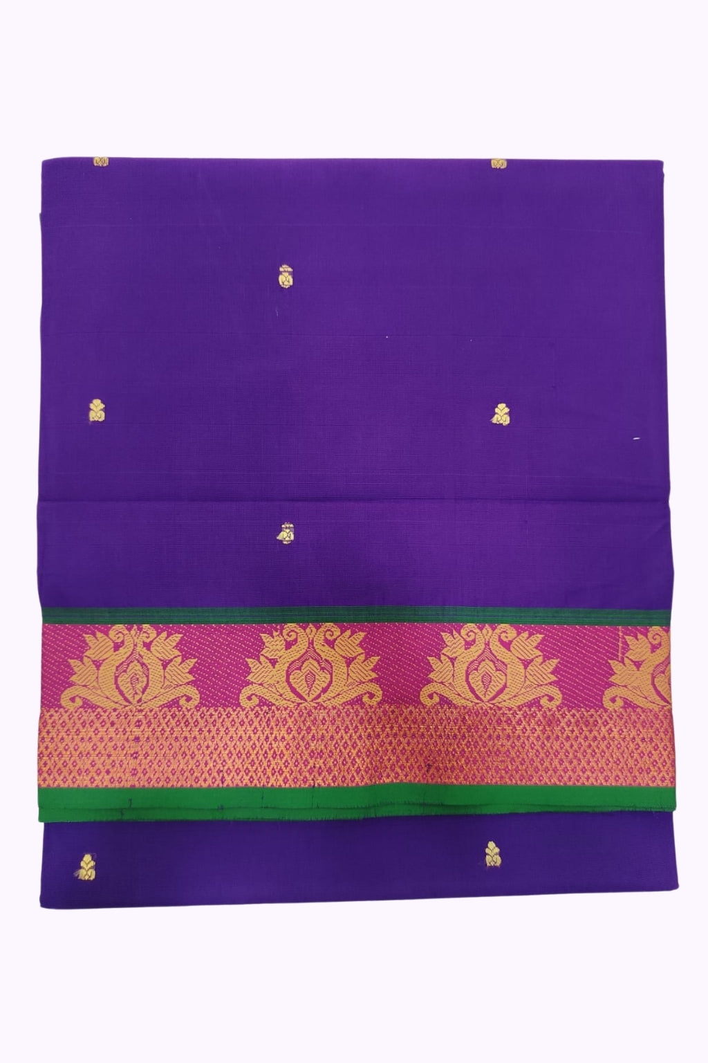Royal Purple Silk Cotton Saree with Pink & Gold Zari Designer Border