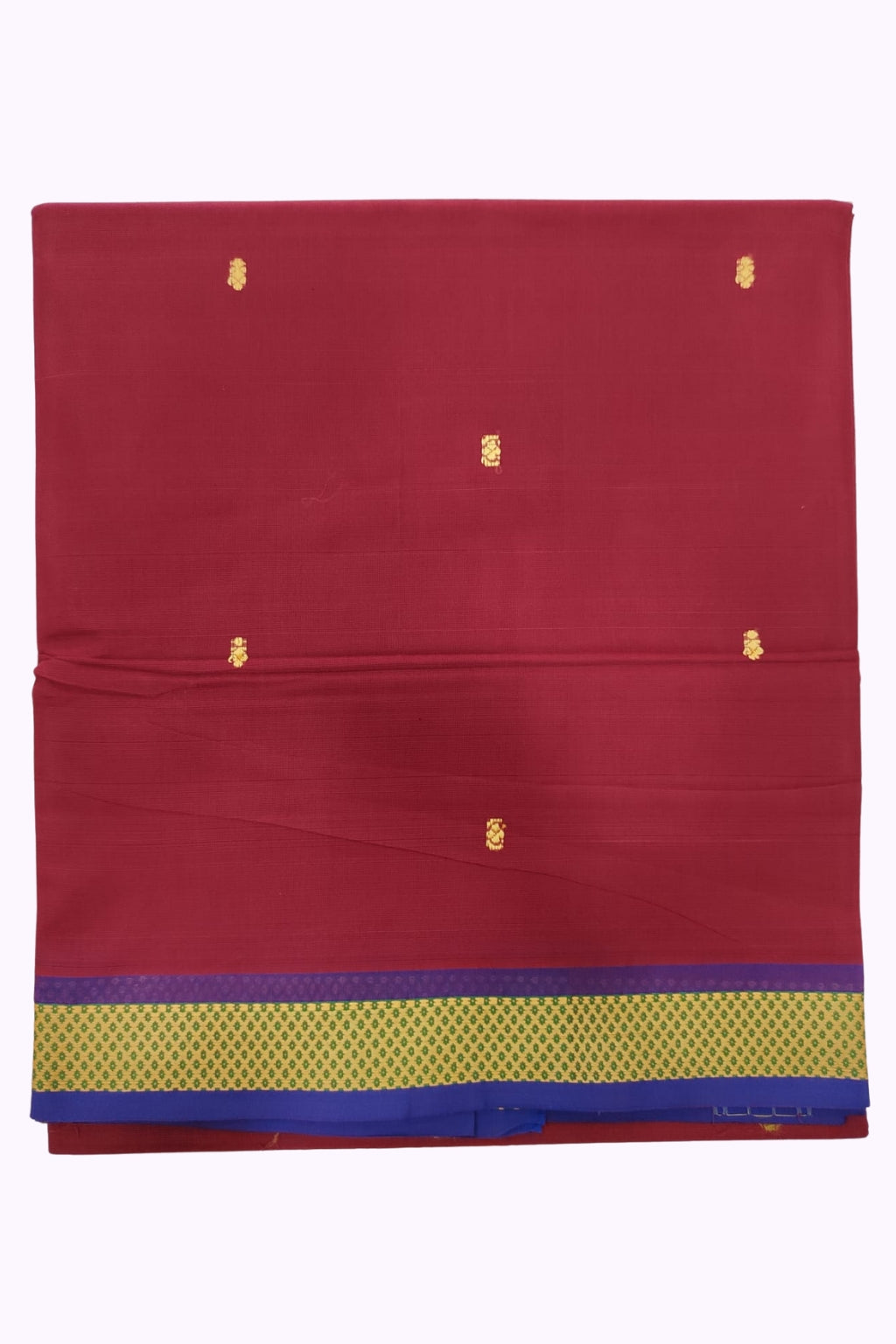 Traditional Red Silk Cotton Saree with Blue & Gold Zari Designer Border