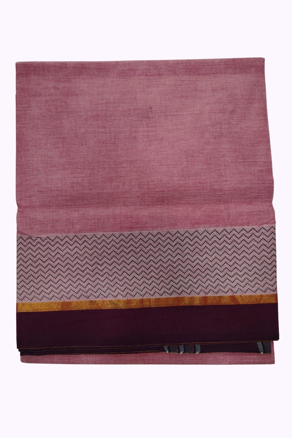 Dusty Rose Pink Silk Cotton Saree with Maroon & Gold Minimal Designer Border