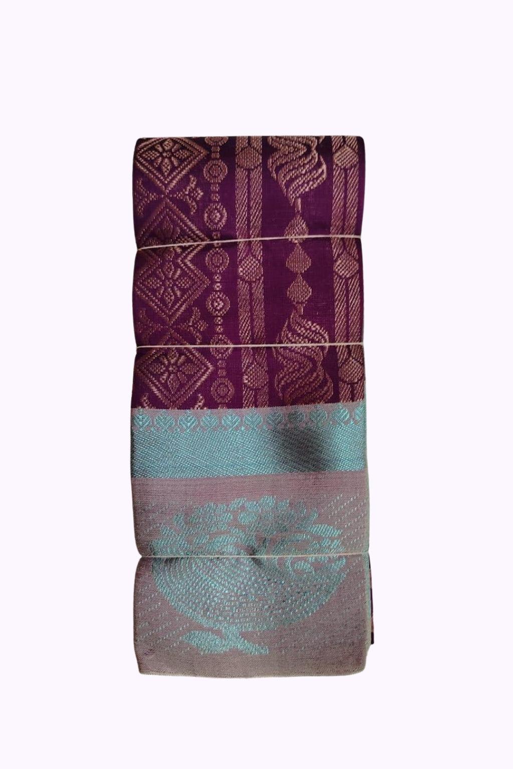 Royal Magenta Silk Blend Saree with Aqua Contrast Pallu & Intricate Zari Weaving