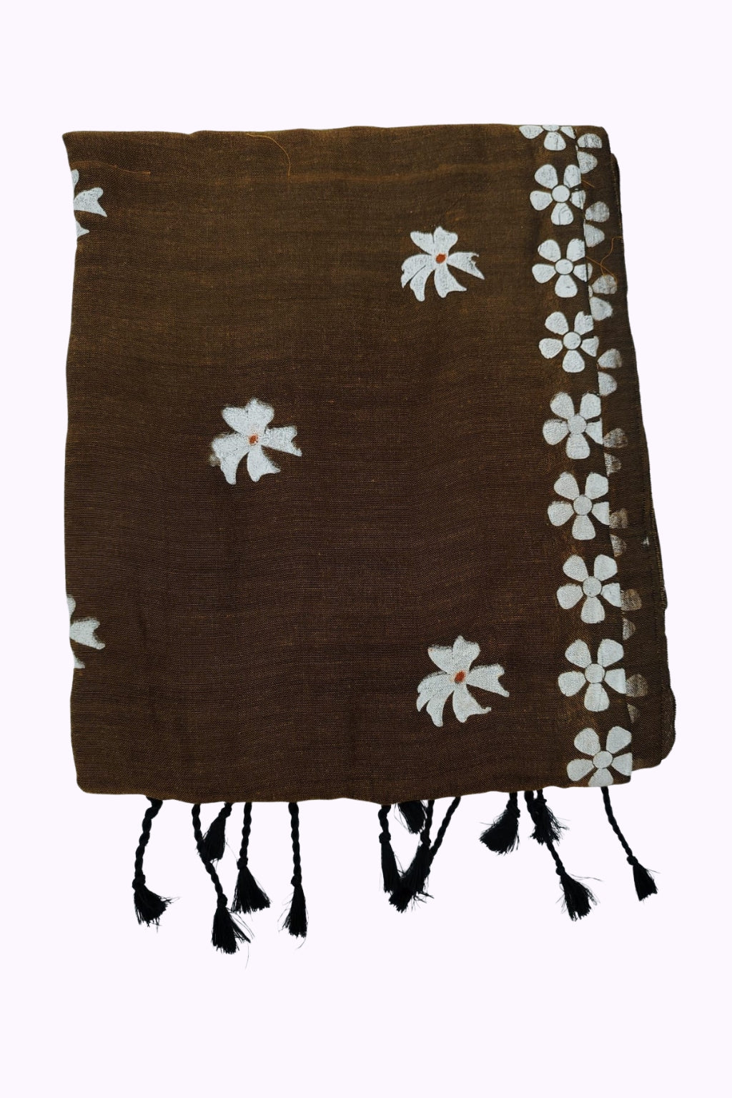 Women Elegant Chocolate Brown Floral Embroidered Tassel Dupatta