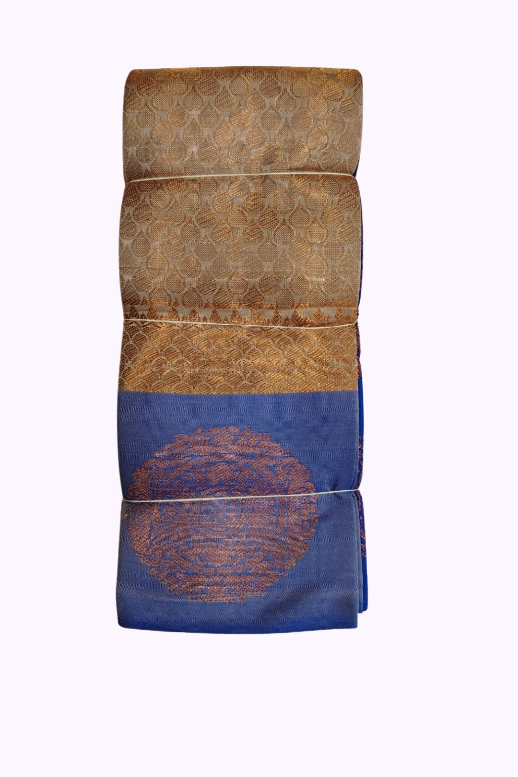 Antique Gold & Royal Blue Silk Blend Saree with Rich Zari Weaving and Grand Pallu