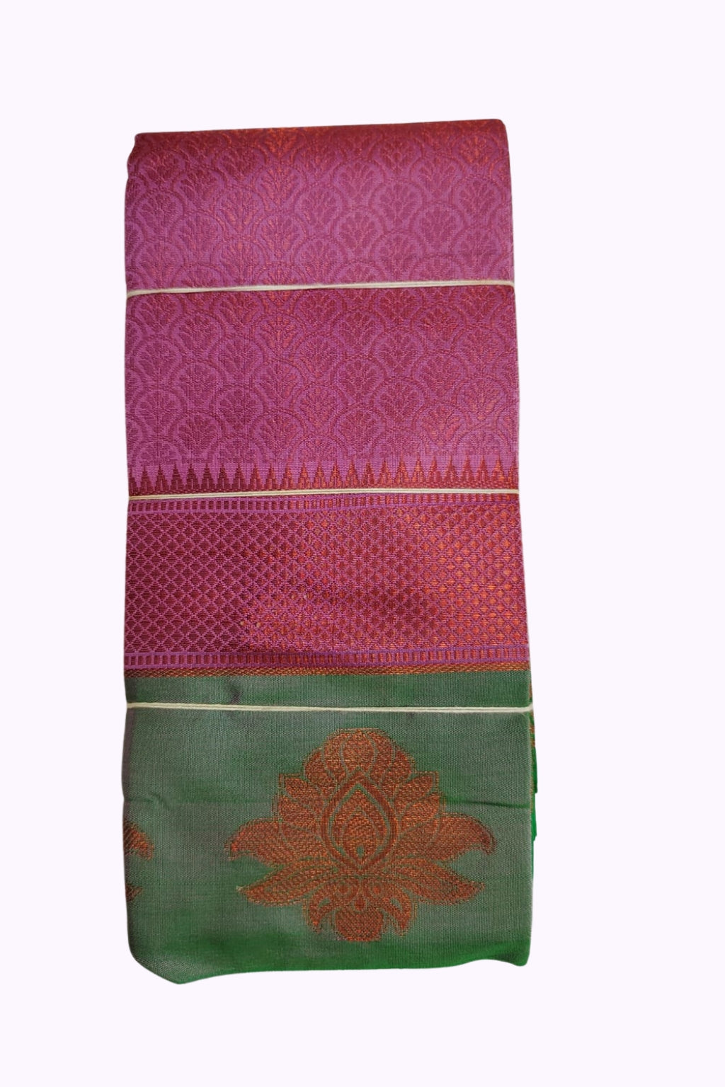 Rani Pink & Green Silk Blend Saree with Intricate Zari Weaving and Floral Pallu