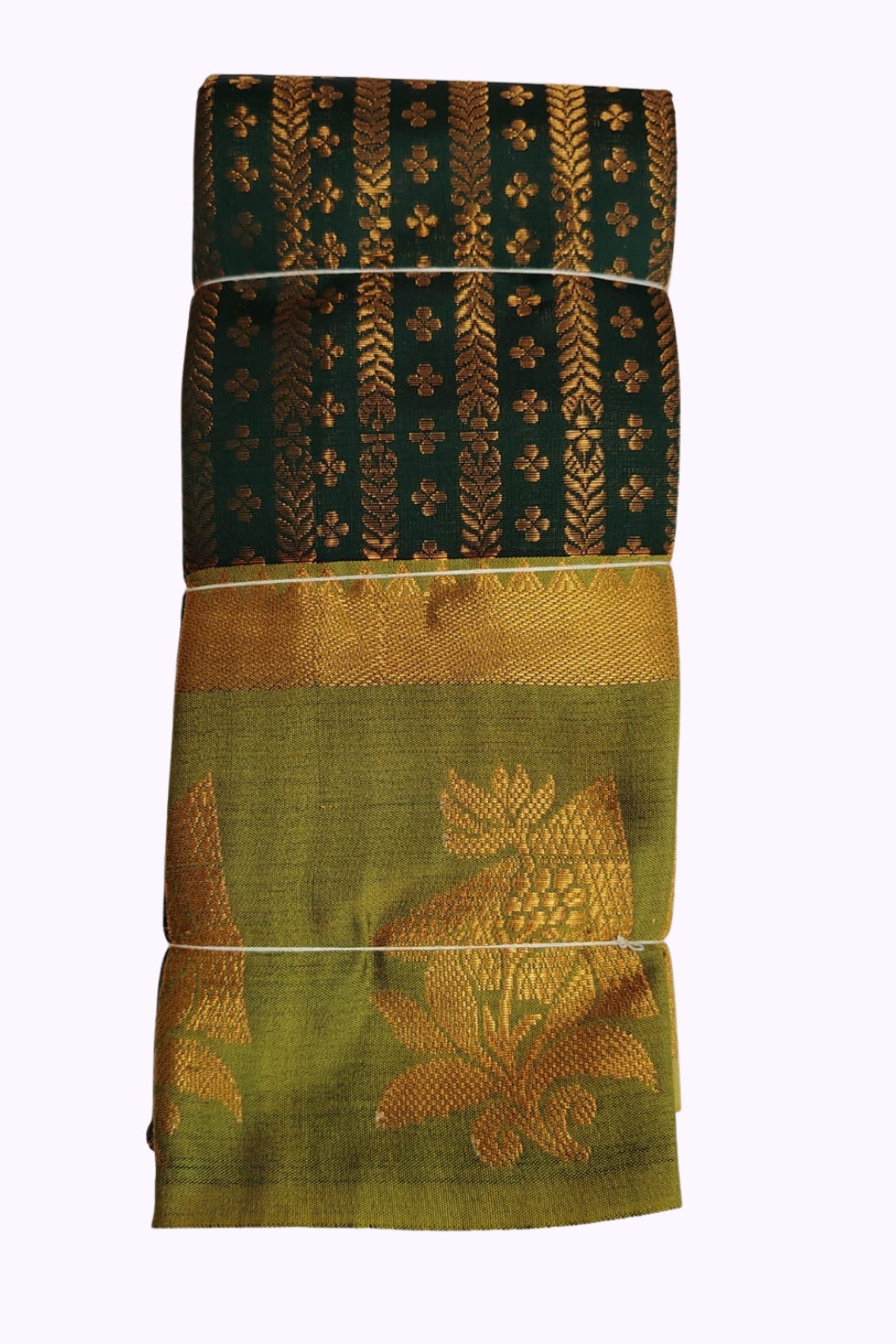 Bottle Green & Olive Gold Silk Blend Saree with Rich Zari Weaving and Grand Floral Pallu