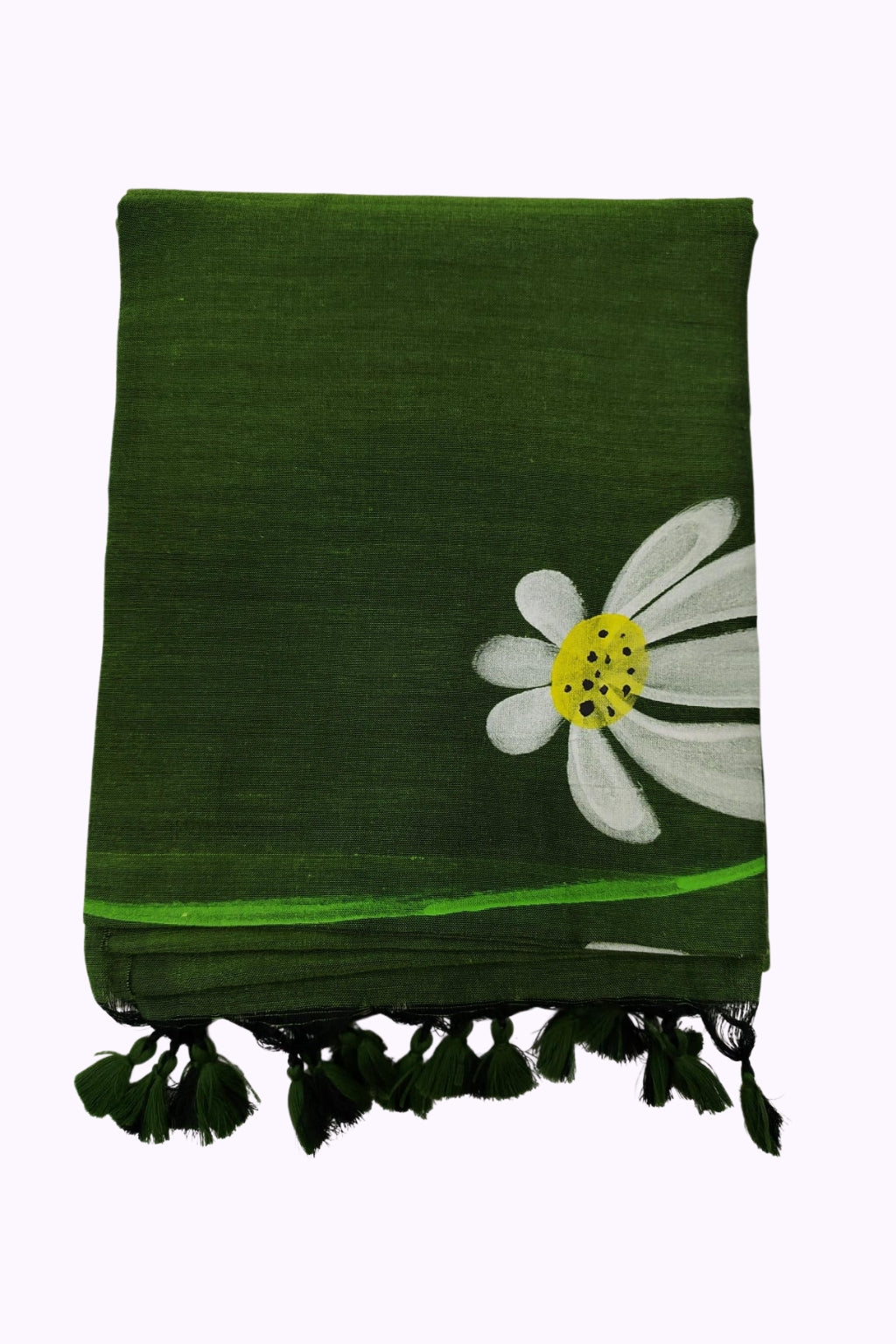 Women Olive Green Statement Floral Tassel Dupatta