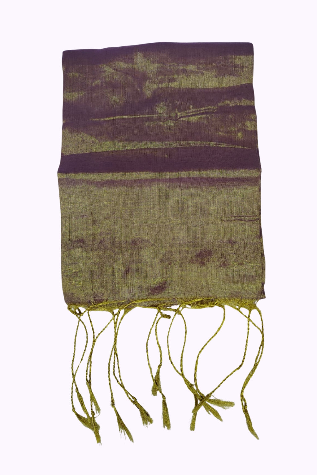 Antique Plum & Gold Dual-Tone Silk Blend Shawl with Tassel Fringe