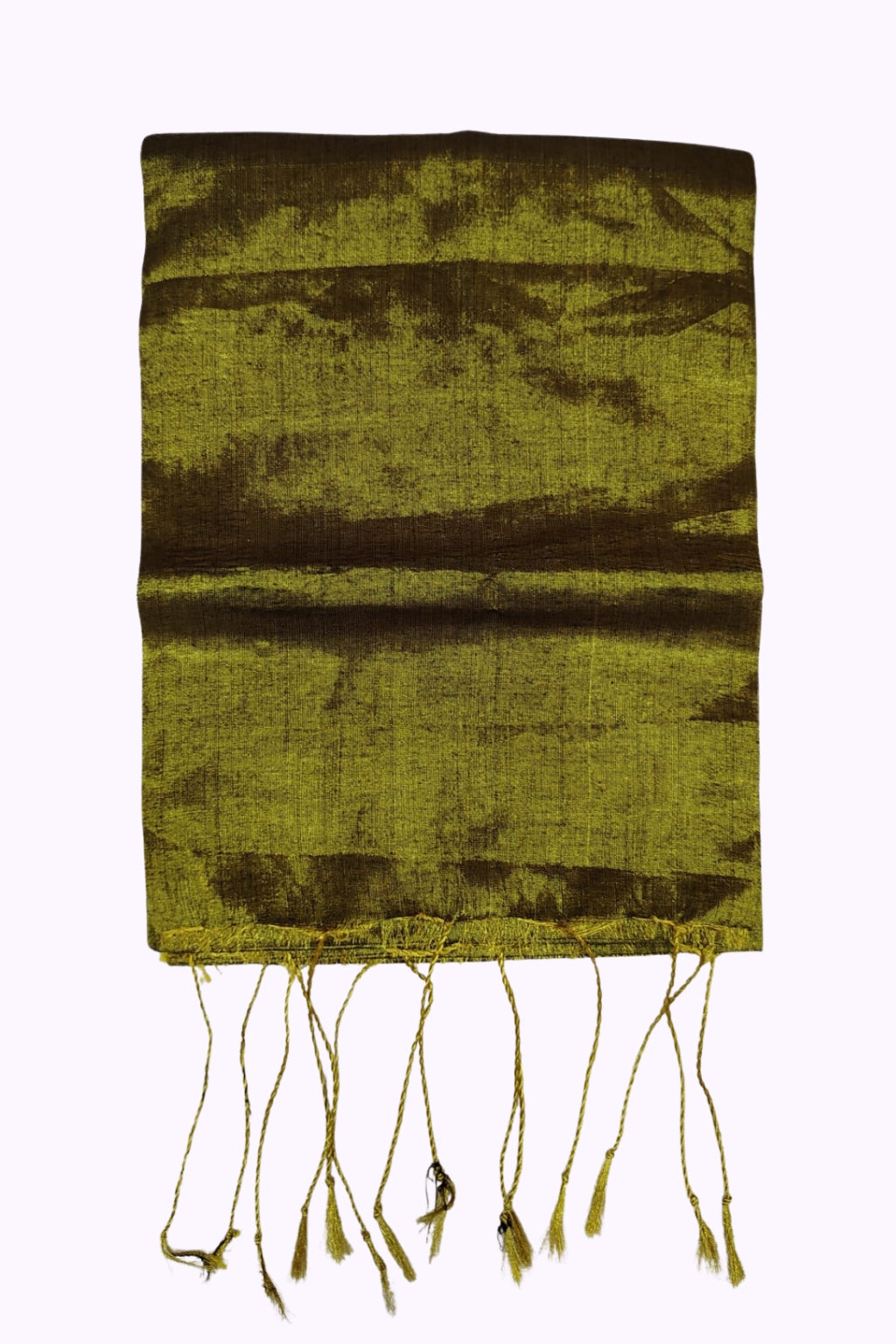 Antique Gold & Earth Brown Dual-Tone Silk Blend Shawl with Hand-Twisted Tassels