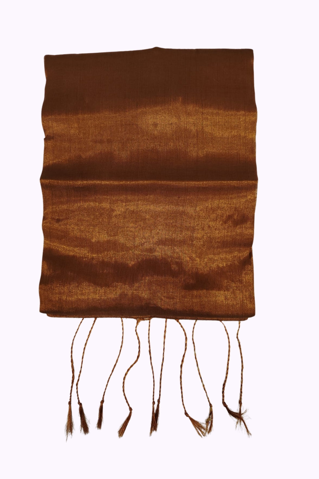 Royal Copper Brown Silk Blend Shawl with Elegant Tassel Fringe
