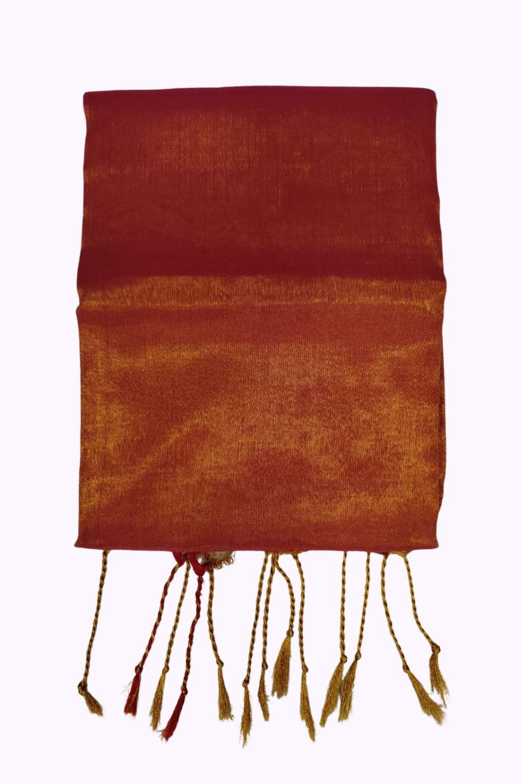 Vermilion Red Silk Blend Shawl with Golden Sheen & Tassel Fringe
