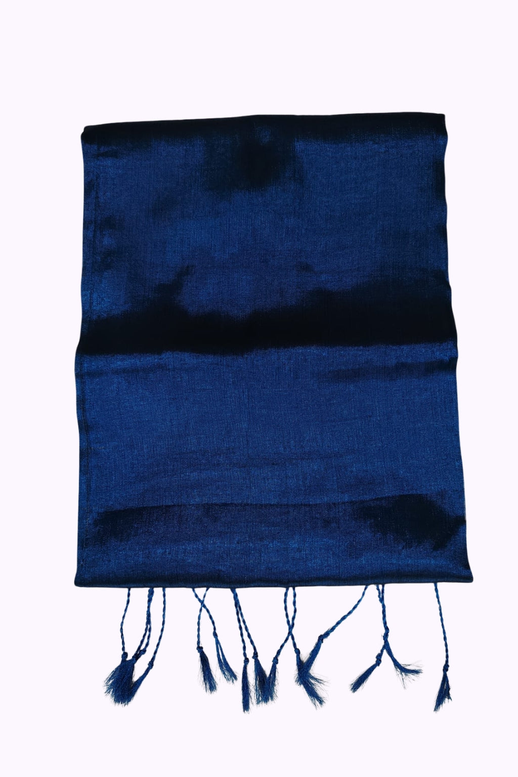 Royal Blue Silk Blend Shawl with Gloss Finish & Twisted Tassel Fringe