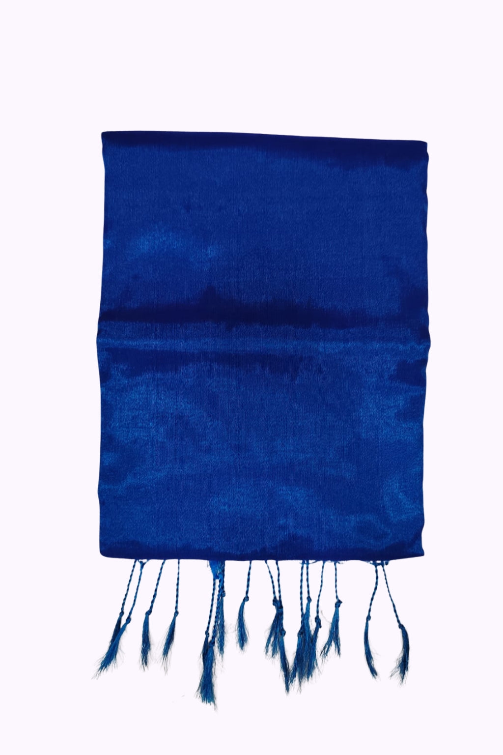 Electric Blue Silk Blend Shawl with Gloss Finish & Hand-Twisted Tassel Fringe