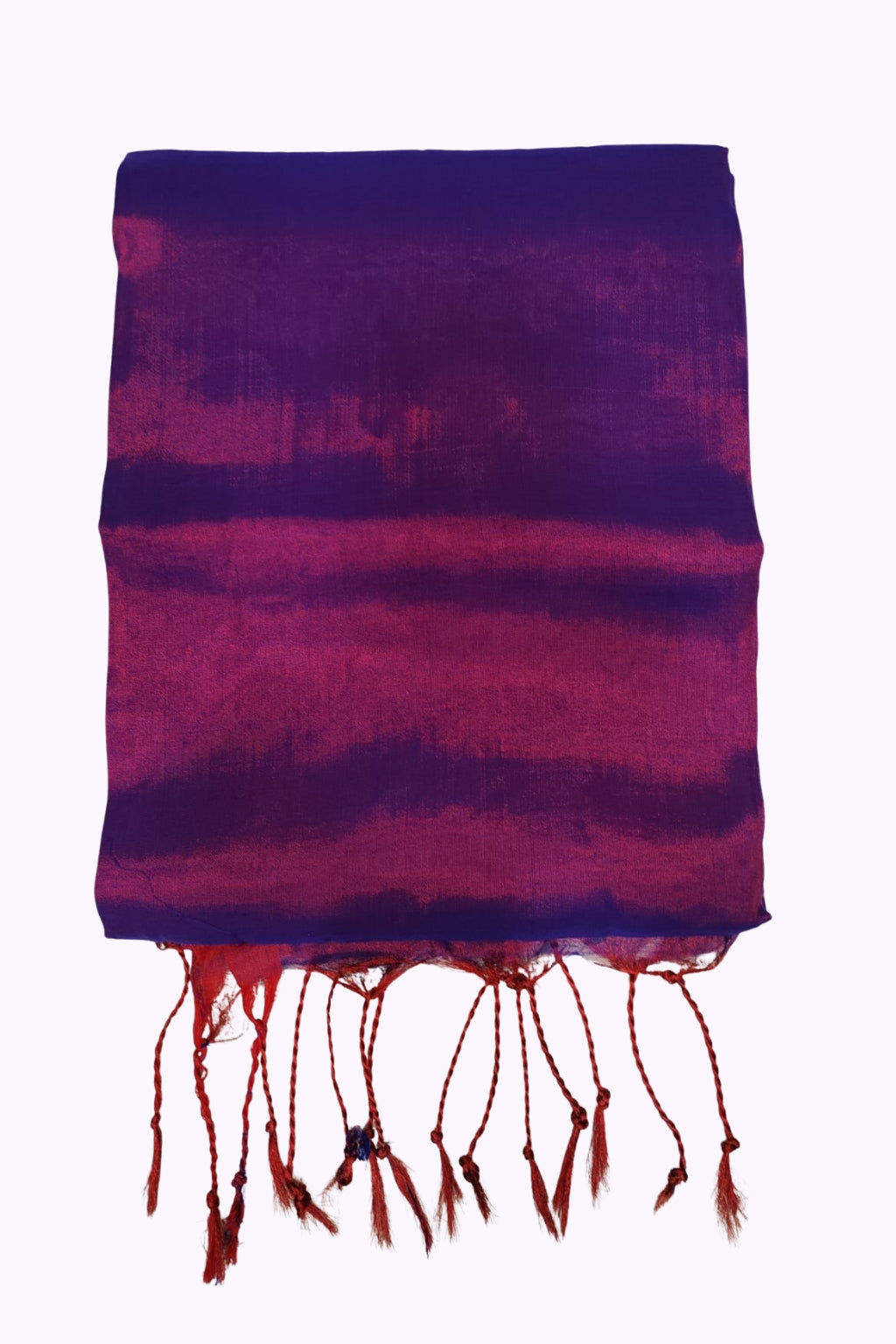 Royal Purple & Magenta Dual-Tone Silk Blend Shawl with Red Tassel Fringe