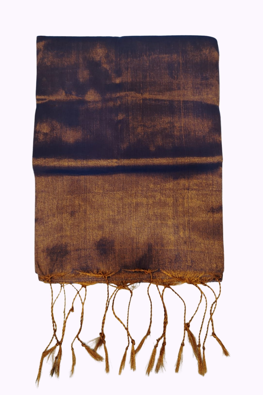 Antique Gold & Midnight Navy Dual-Tone Silk Blend Shawl with Handcrafted Tassels