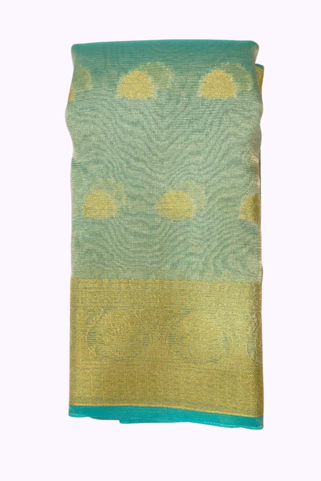 Mint Green & Gold Zari Woven Silk Saree with Traditional Border