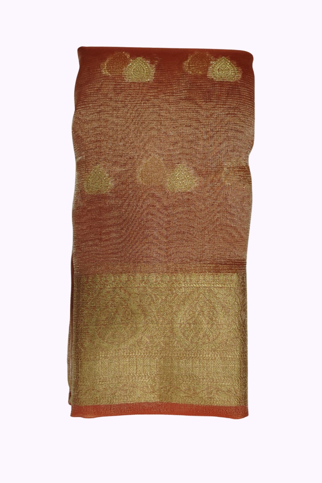 Rose Pink Silk Saree with Gold Zari Buttas & Grand Traditional Border