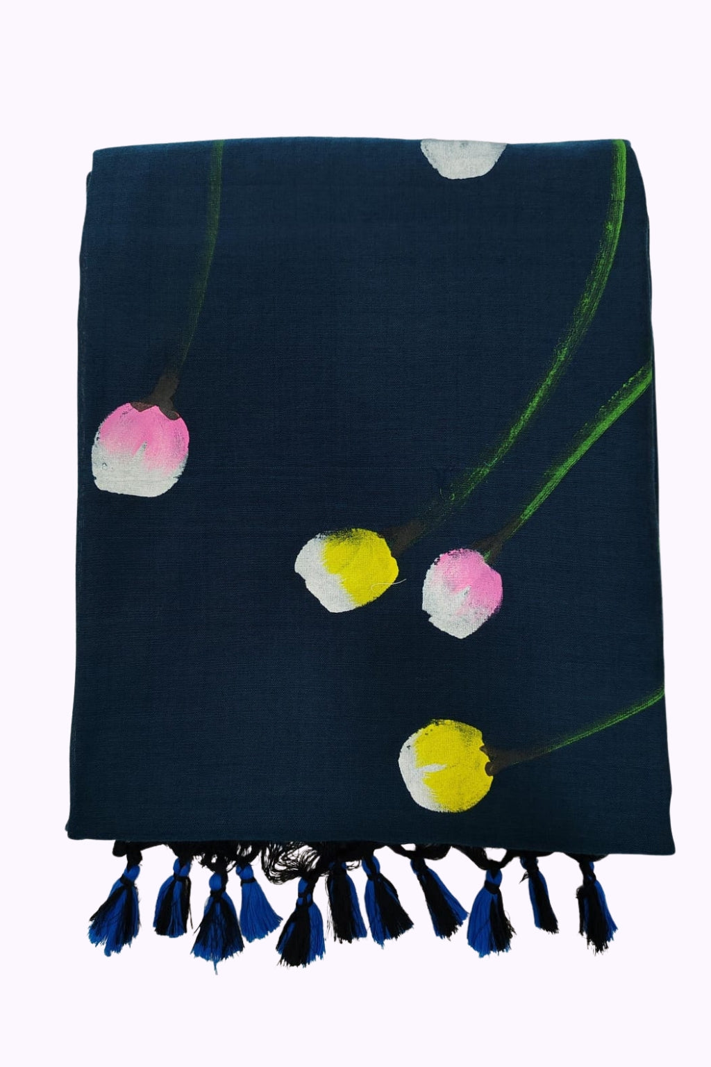 Women Navy Blue Artistic Floral Tassel Dupatta