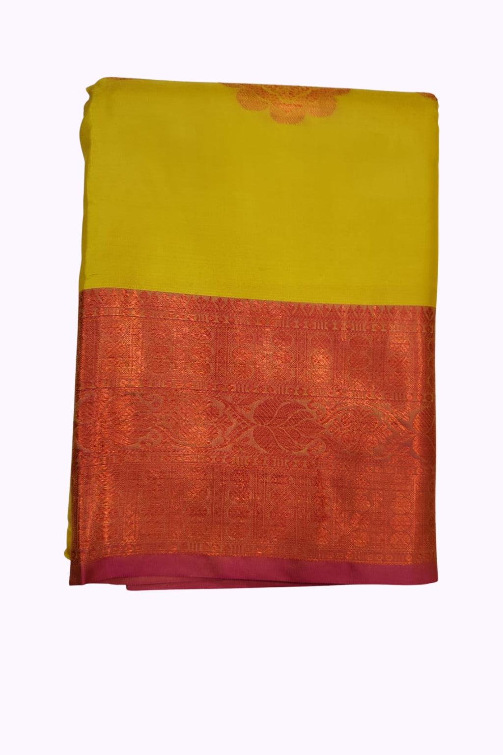 Yellow Soft Silk Saree with Rich Orange Zari Border