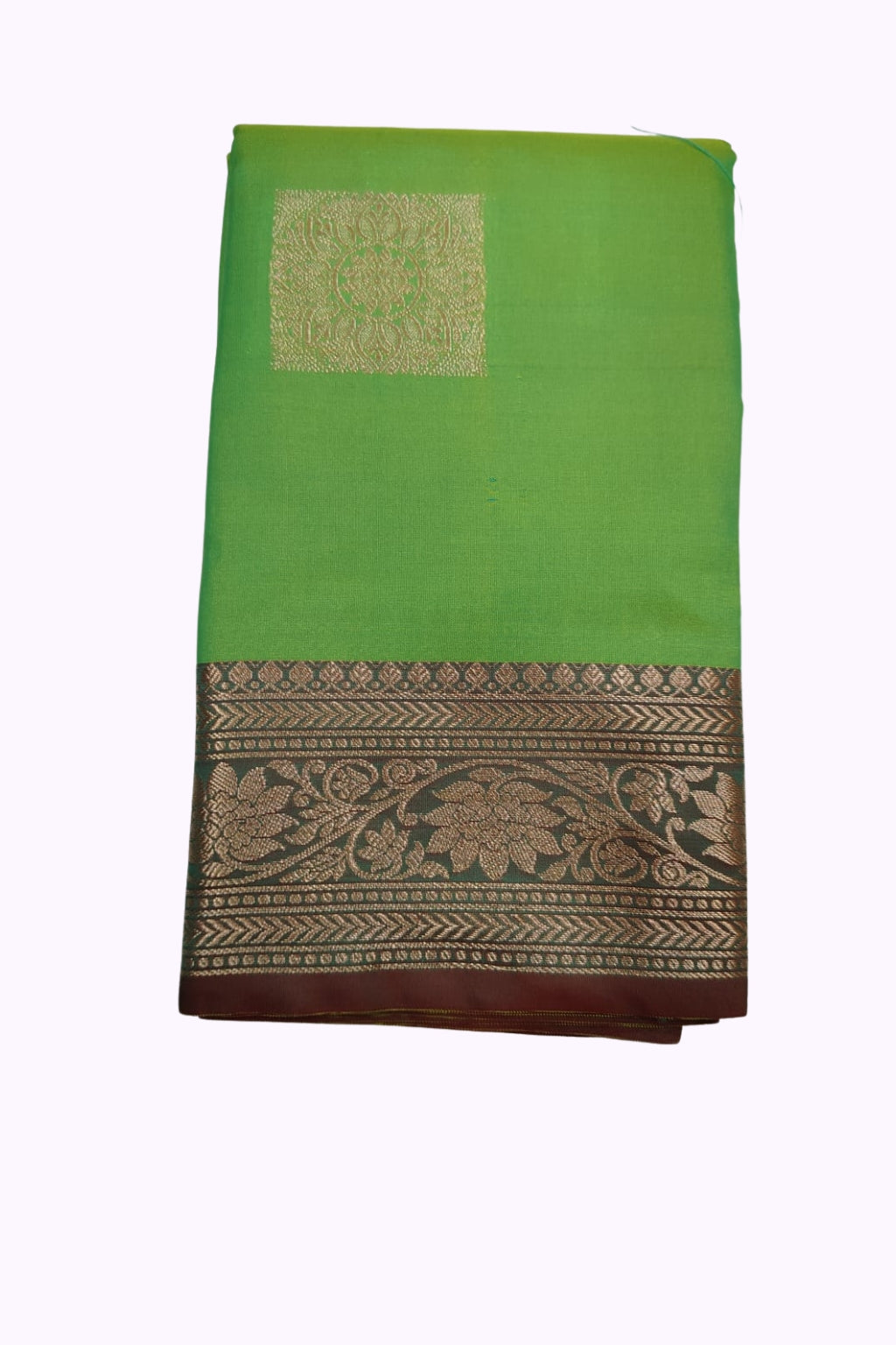 Green Soft Silk Saree with Maroon Floral Zari Border