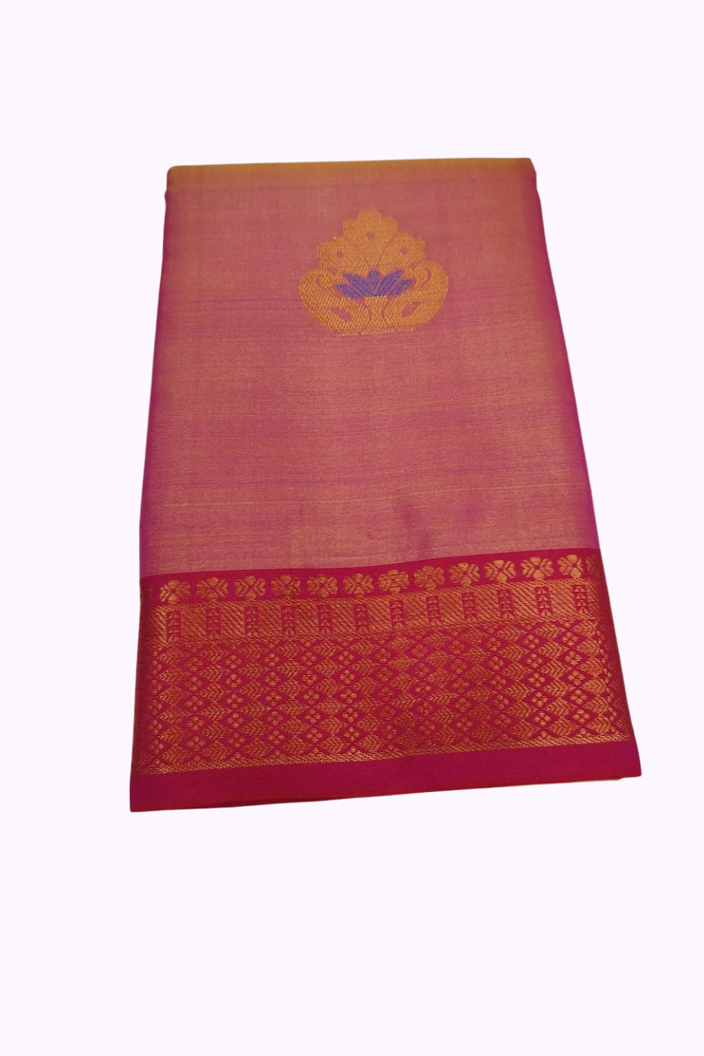 Pink Soft Silk Saree with Red & Gold Zari Border