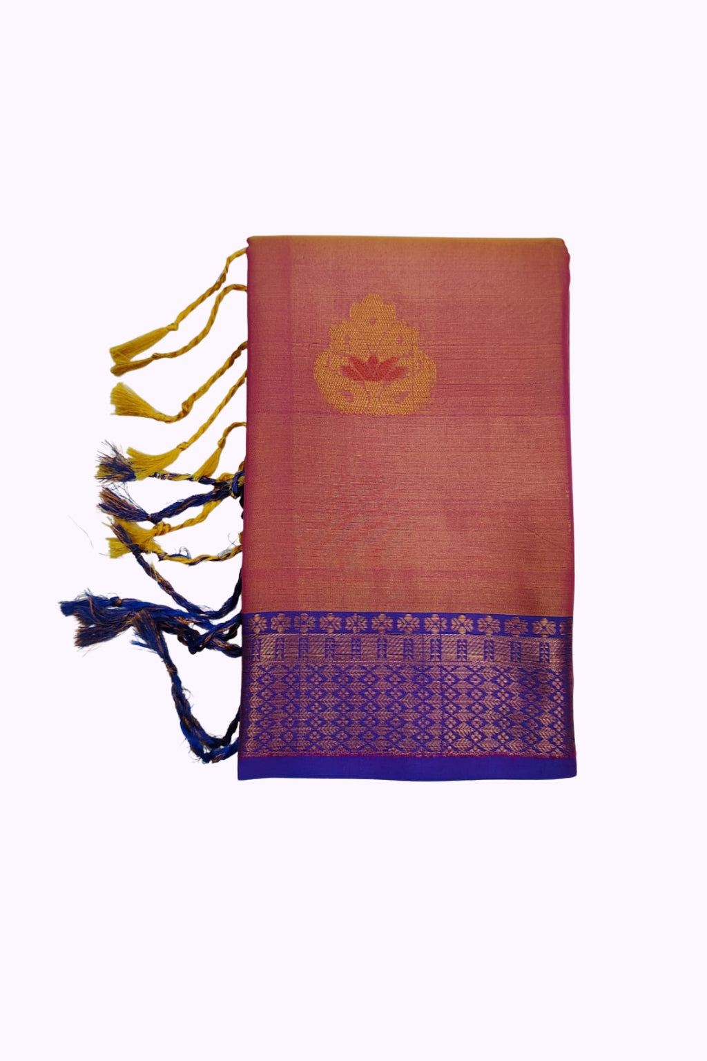 Pink Soft Silk Saree with Contrast Purple Zari Border