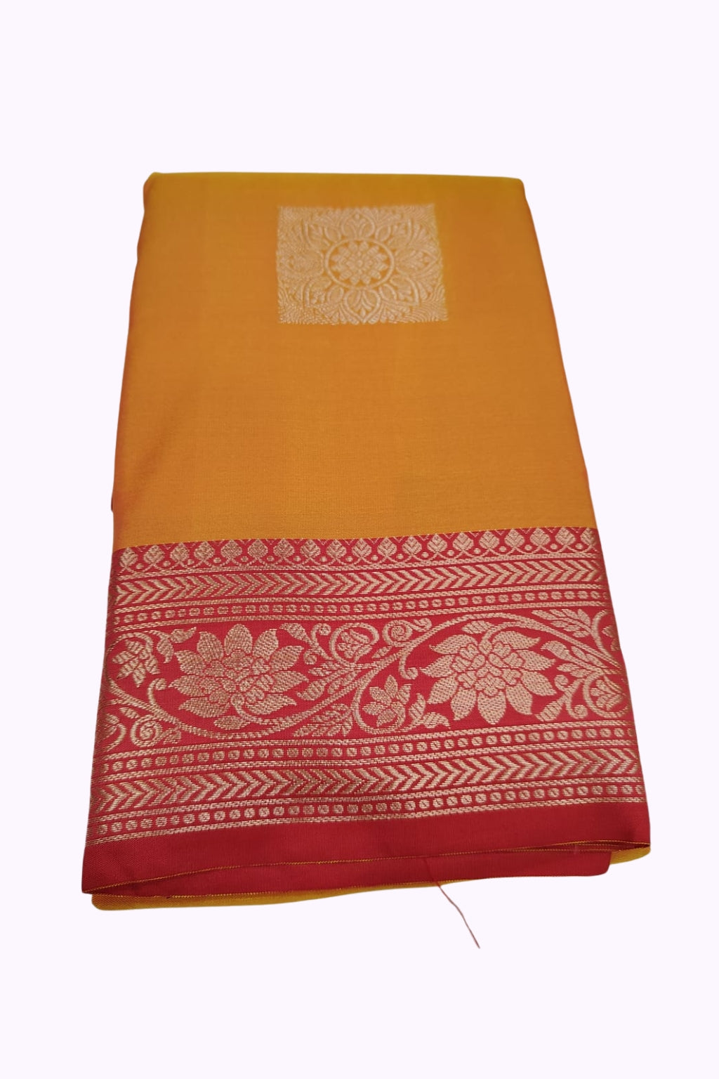 Mustard Soft Silk Saree with Rich Red Floral Zari Border