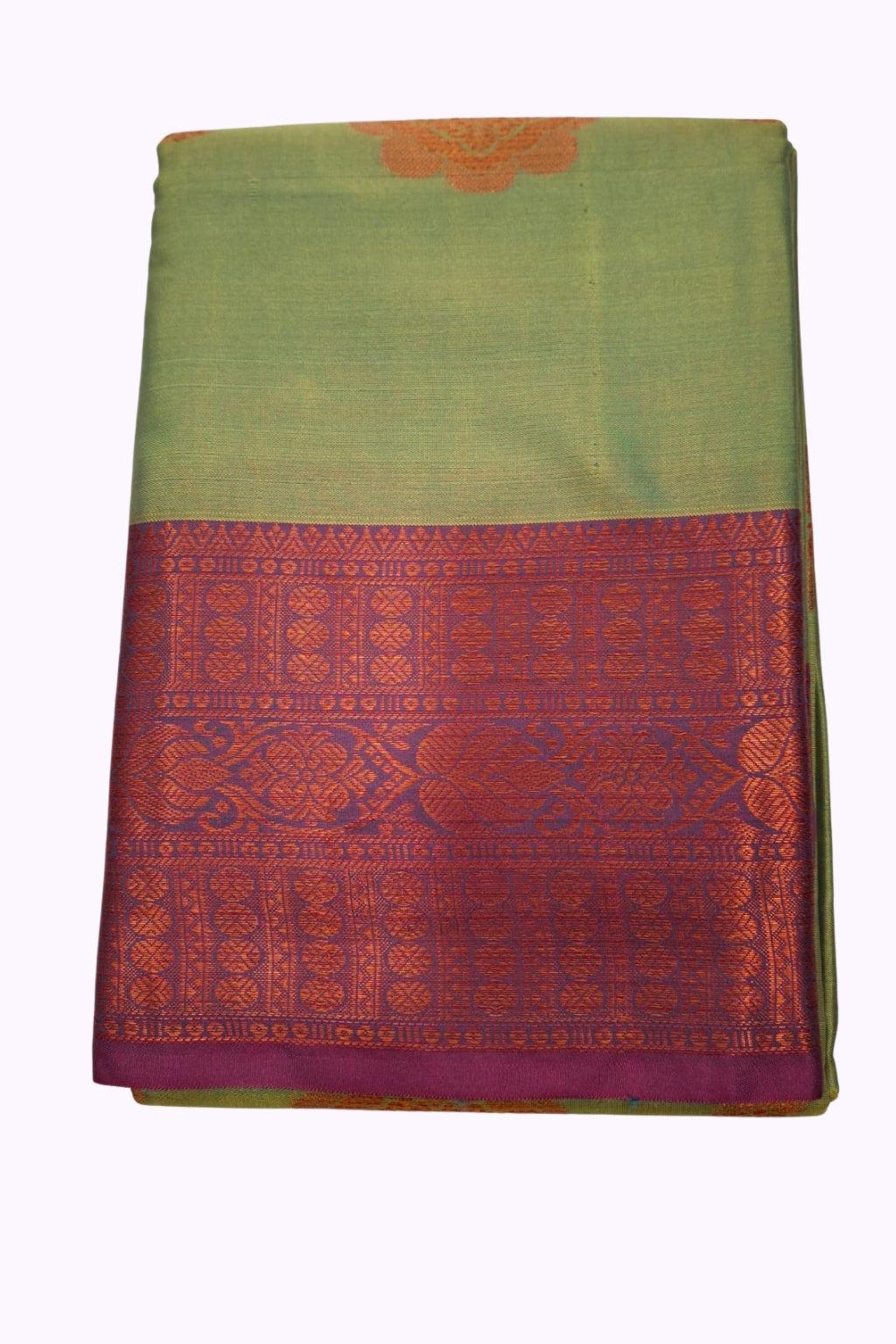 Green Soft Silk Saree with Rich Pink–Red Zari Border