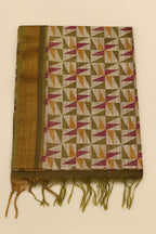 Multicolor Geometric Print Bhagalpur Art Silk Saree with Olive Border & Tassels