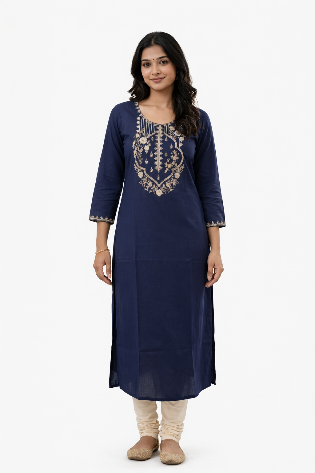 Navy Blue Embroidered Kurti