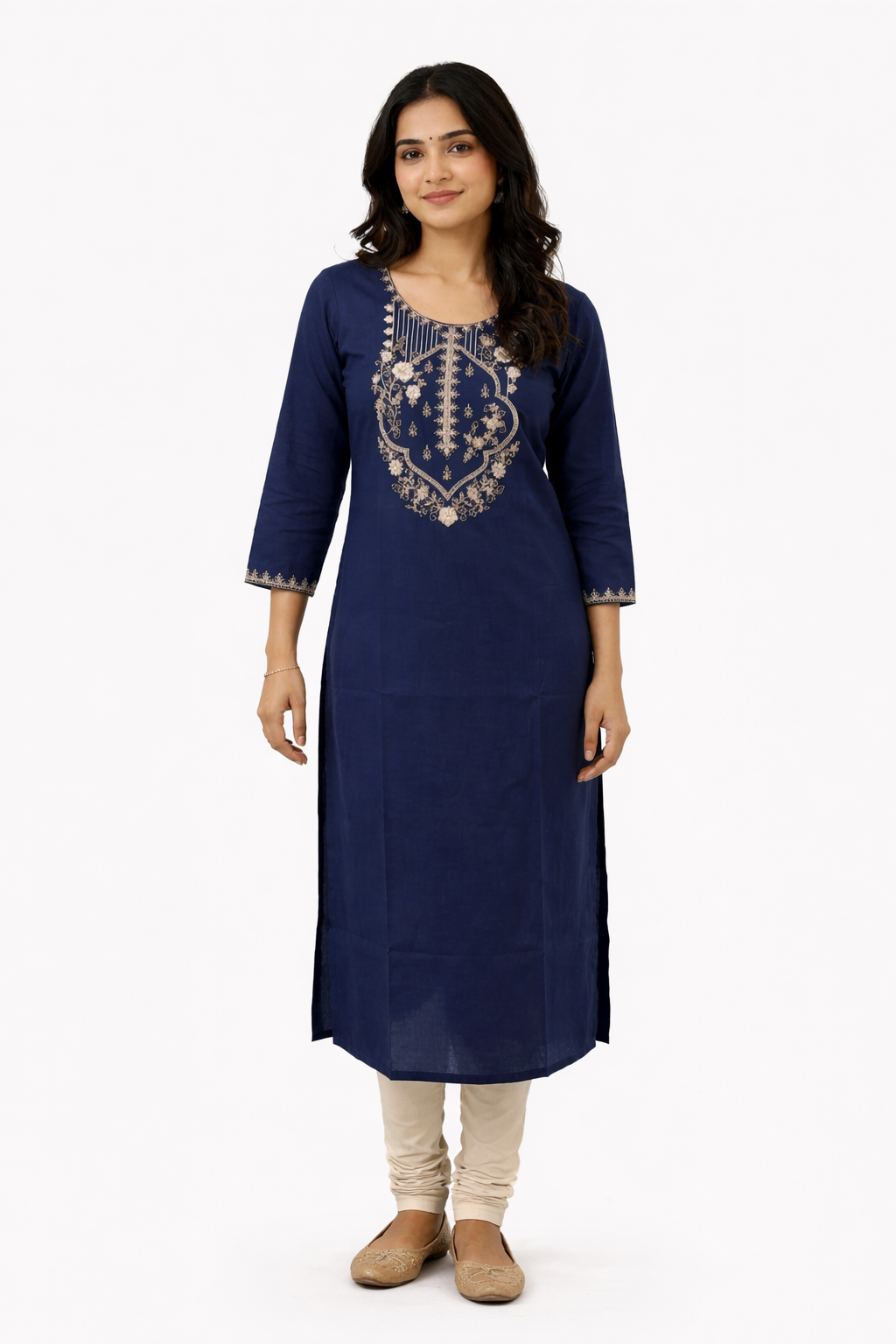 Navy Blue Aari Work Kurti)