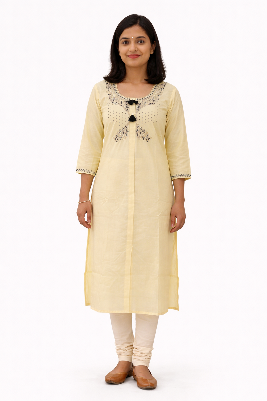 Light Sandal Aari Work Kurti