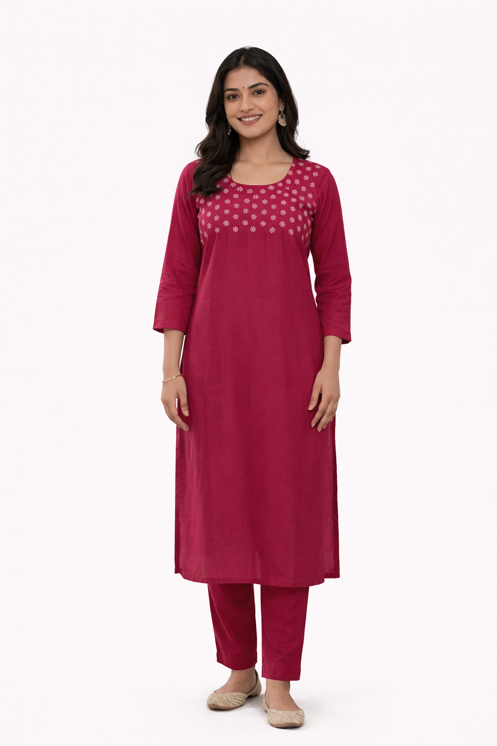 Pink Aari Work Kurti Set
