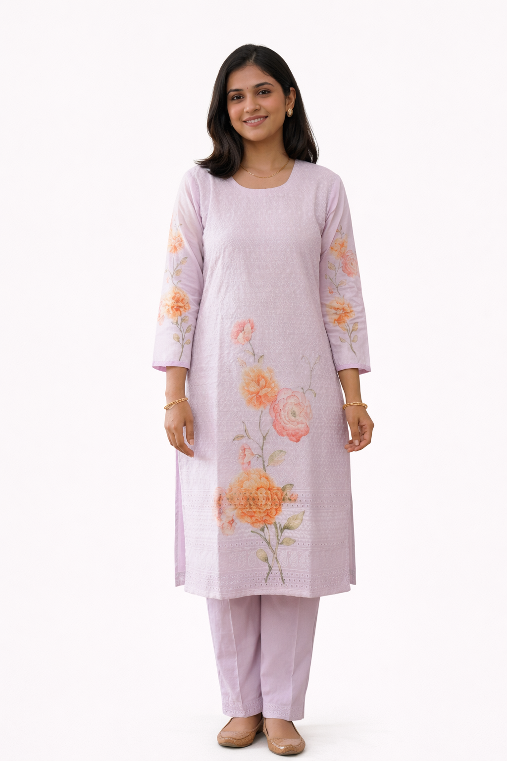 Lavender Chikankari Kurti Set
